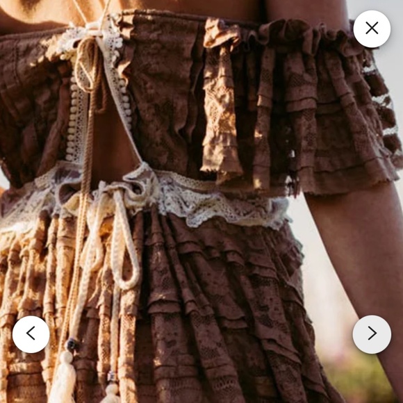 Boho Maxi Dress Off Shoulder Ruffle Lace Train Fairy Cottagecore Photoshoot - Picture 3 of 16